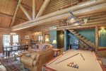 Bear Butte Gulch Lodge  with pool table and leather furniture.